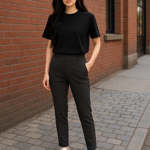 Tailored Black Ankle Cropped Pants - Picture 1 of 8
